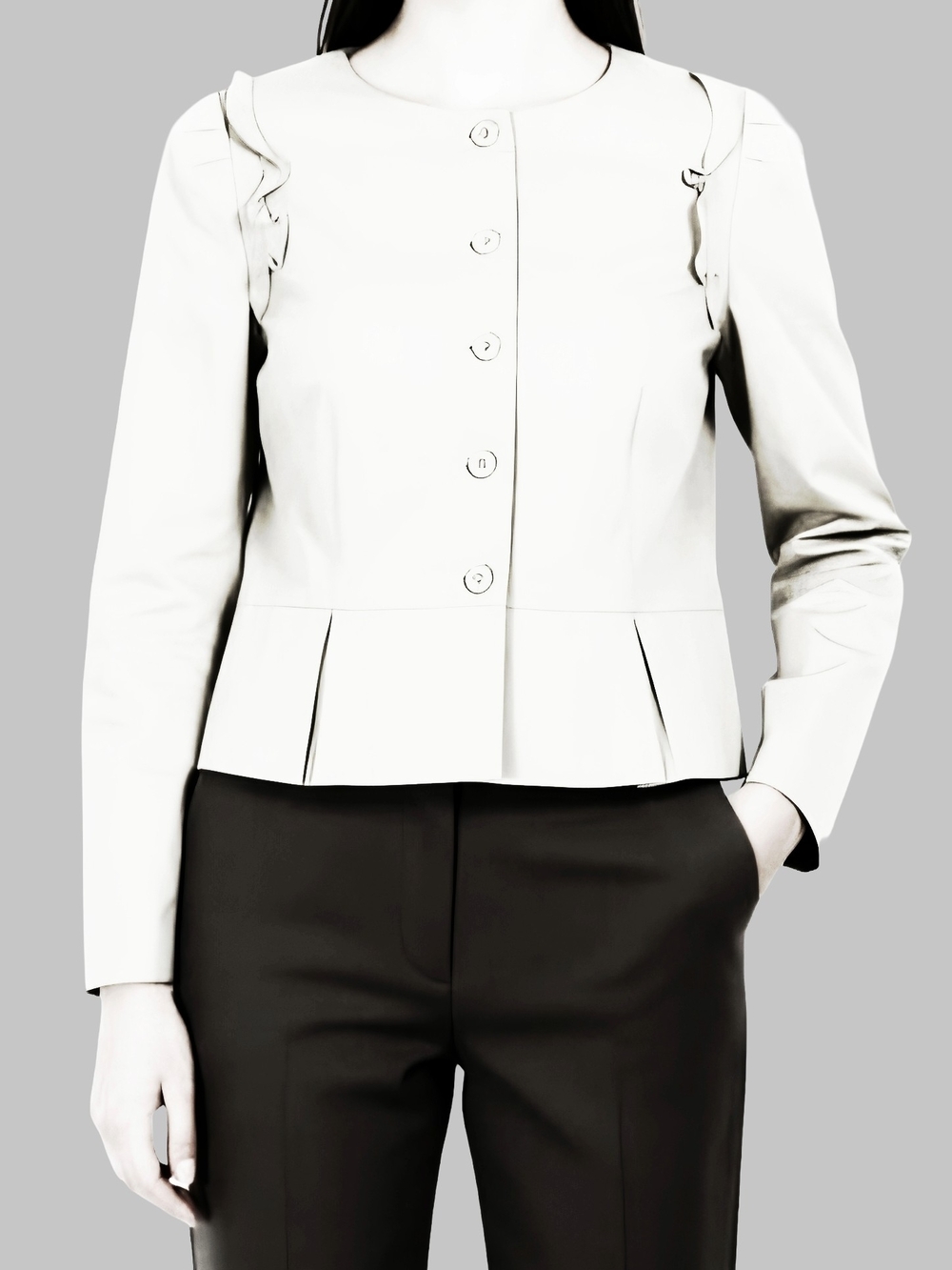 Tara Jarmon White Button-Up Peplum Blouse